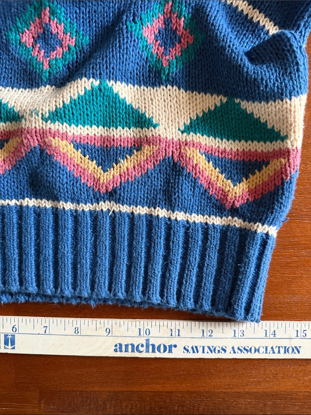 Vintage Marina Blue Geometric Pattern Mock Turtleneck Sweater - Picture 10 of 12